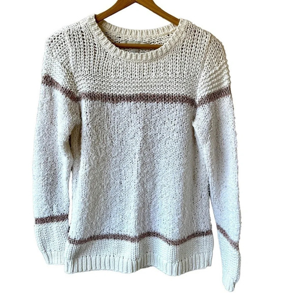 Ann Taylor LOFT Serenade Stripe Open Knit Sweater Size Medium Ivory White - Picture 3 of 8